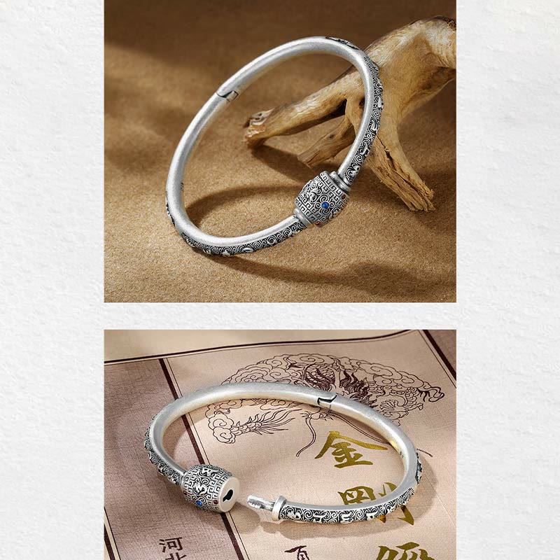 Stone of buddha 990 Sterling Silver Tibetan Auspicious Clouds Om Mani Padme Hum Engraved Creativity Bracelet Bangle