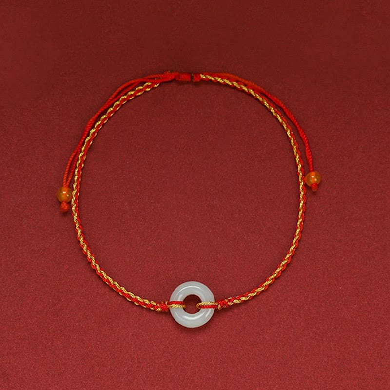 Stone of buddha Round Peace Buckle Jade Luck Abundance Braided Bracelet Anklet