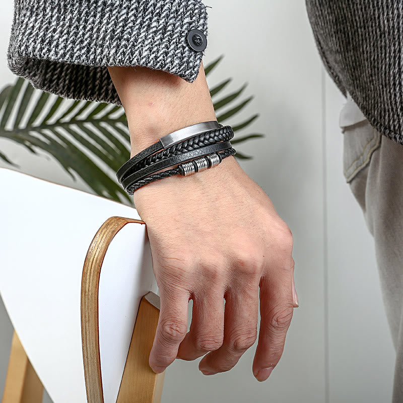Stone of buddha Leather Multi-Layer Titanium Steel Balance Braided Magnetic Buckle Bracelet