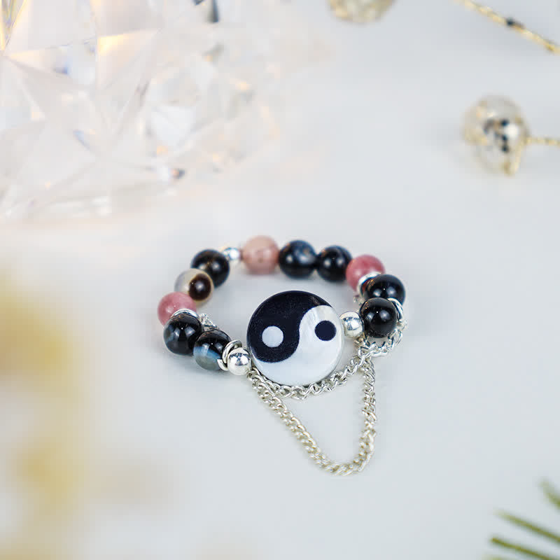 Stone of buddha Yin Yang Symbol Balance Luck Ring