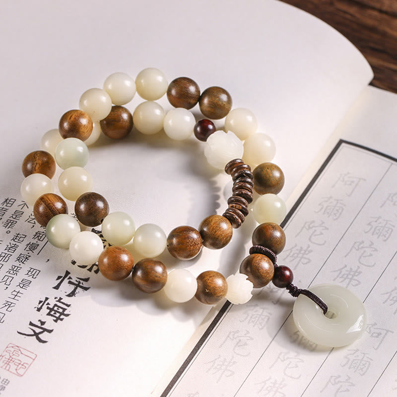 Stone of buddha Bodhi Seed Green Sandalwood Lotus Peace Buckle Harmony Double Wrap Bracelet