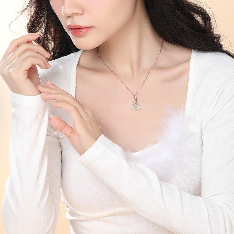 Stone of buddha 925 Sterling Silver Natural Hetian Jade Lucky Four Leaf Clover Zircon Necklace Pendant With Gift Box