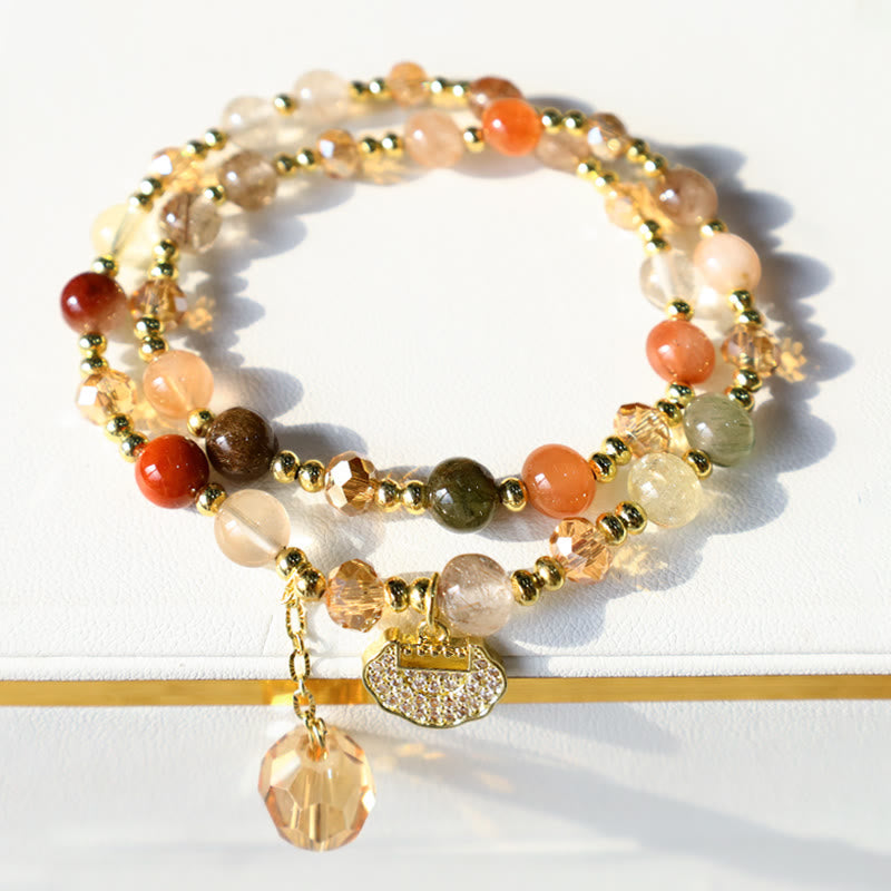 Stone of buddha Colorful Rutilated Quartz Double Wrap Spiritual Growth Bead Bracelet