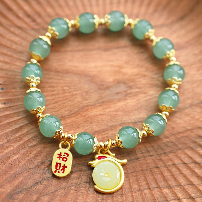 Stone of buddha Year of the Dragon Red Agate Green Aventurine Peace Buckle Fu Character Lucky Fortune Bracelet