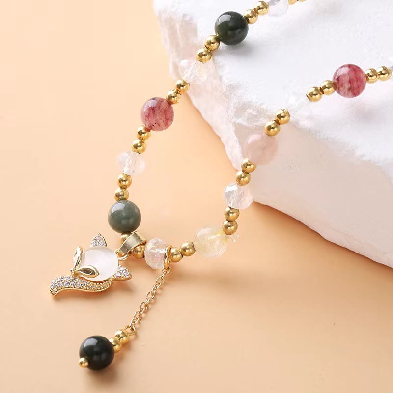 Stone of buddha Multicolored Rutilated Quartz Fox Protection Double Wrap Bracelet