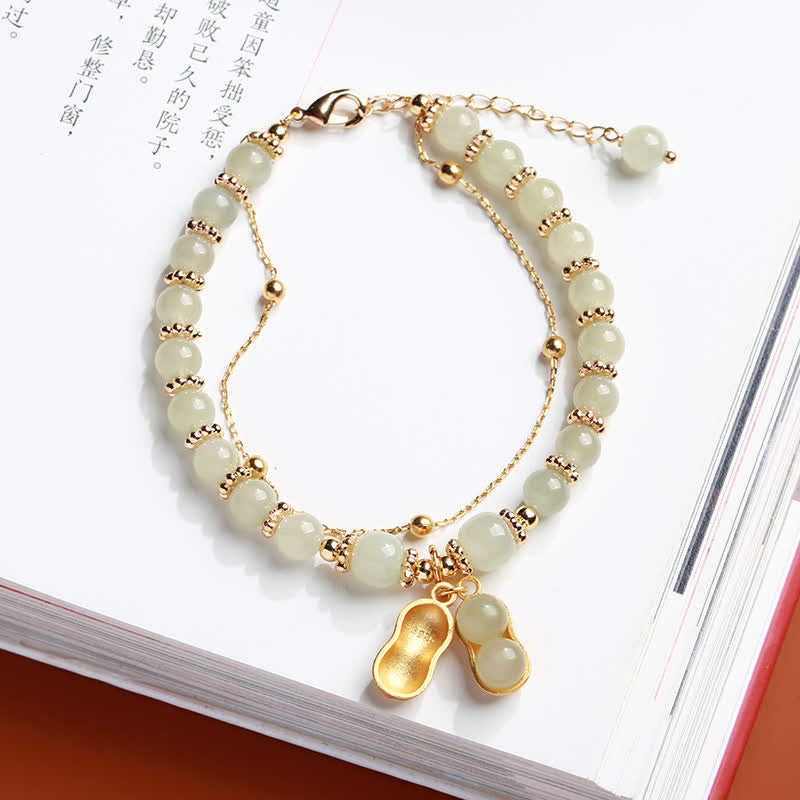 Stone of buddha 925 Sterling Silver Natural Hetian Jade Good Things Happen Peanut Charm Bracelet
