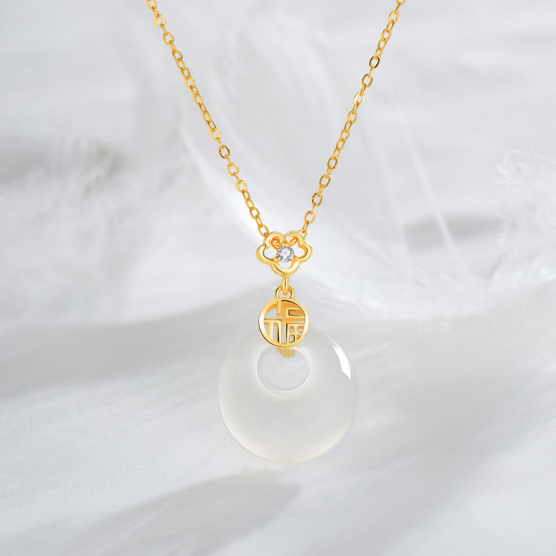 Stone of buddha 925 Sterling Silver White Agate Fu Character Happiness Luck Necklace Pendant