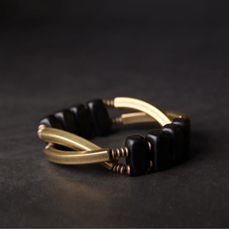 Stone of buddha Tibetan Ebony Wood Copper Balance Double Layer Bracelet