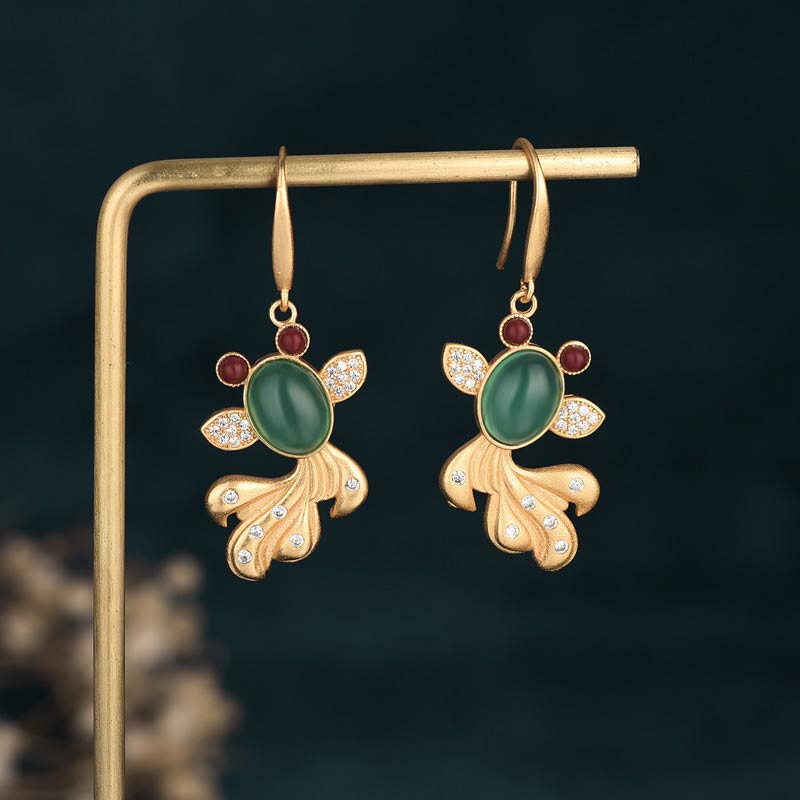 Stone of buddha FengShui Jade Koi Fortune Earrings