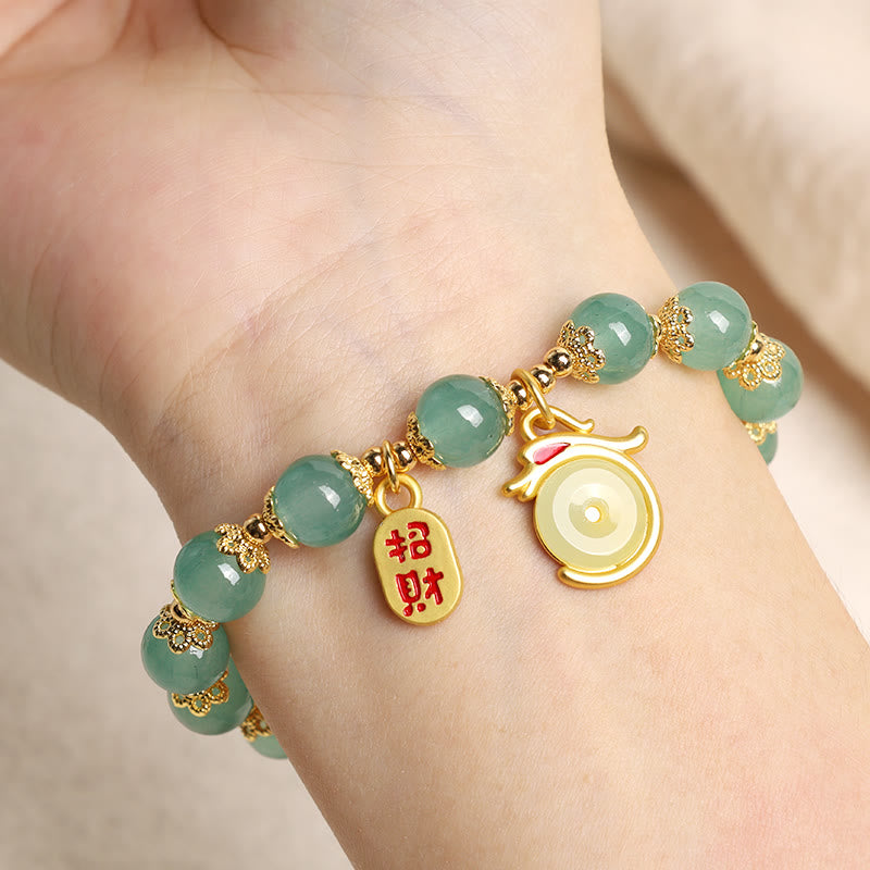 Stone of buddha Year of the Dragon Red Agate Green Aventurine Peace Buckle Fu Character Lucky Fortune Bracelet
