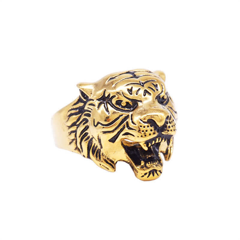 Stone of buddha Men's Animal Tiger Head Titanium Steel Balance Calm Punk Rock Biker Ring