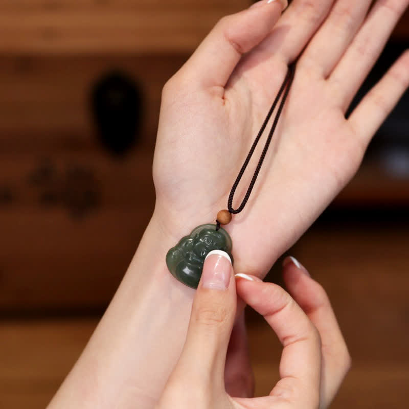 Stone of buddha Laughing Buddha Hetian Jade Healing Calm Necklace String Pendant