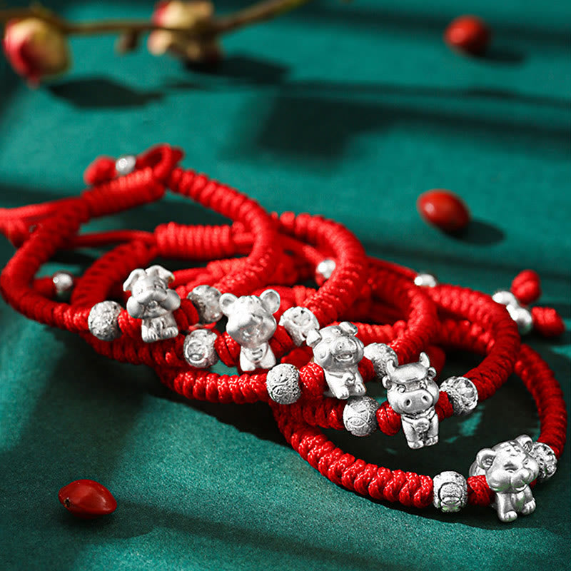 Stone of buddha 999 Sterling Silver Chinese Zodiac Red Rope Luck Handcrafted Kids Bracelet