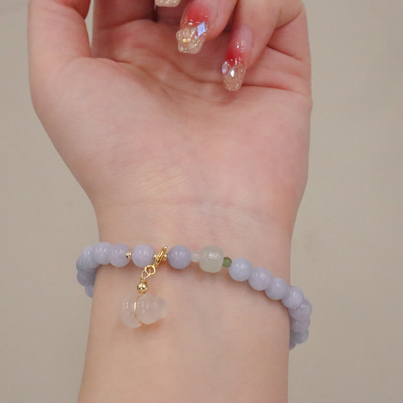 Stone of buddha Natural Aquamarine Chalcedony Serenity Rabbit Gourd Cat Charm Bracelet