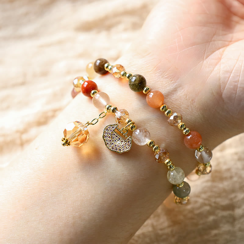 Stone of buddha Colorful Rutilated Quartz Double Wrap Spiritual Growth Bead Bracelet