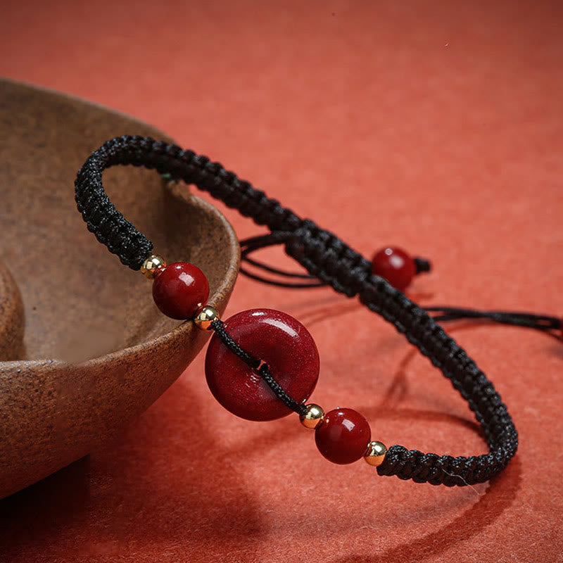 Stone of buddha Natural Cinnabar Peace Buckle Blessing String Bracelet