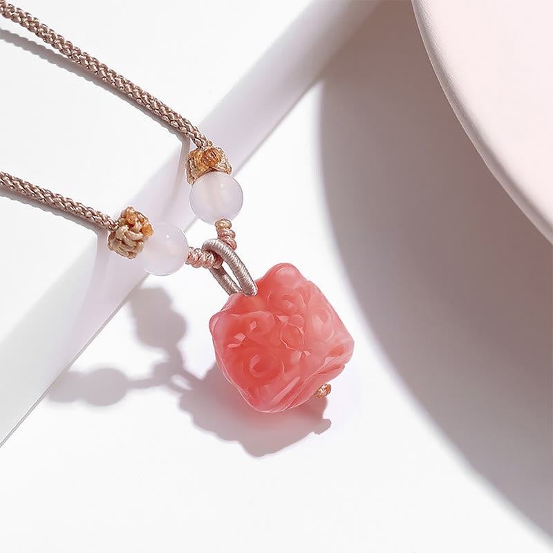 Stone of buddha Natural Silver Sheen Obsidian Red Agate Dancing Lion Protection Necklace Pendant