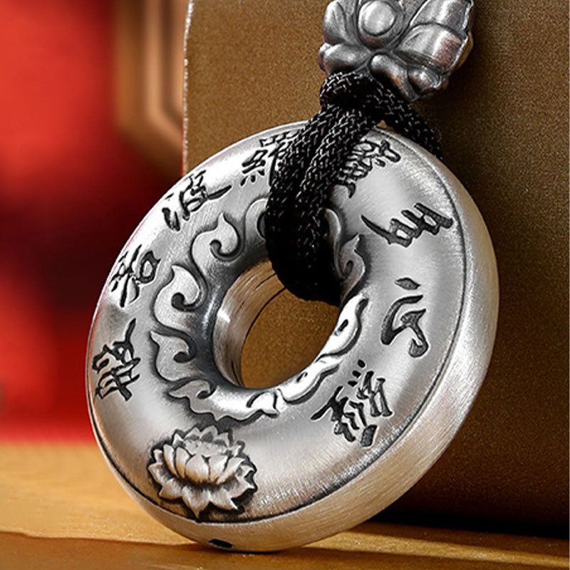 Stone of buddha 999 Sterling Silver Heart Sutra Lotus Peace Buckle Necklace Pendant