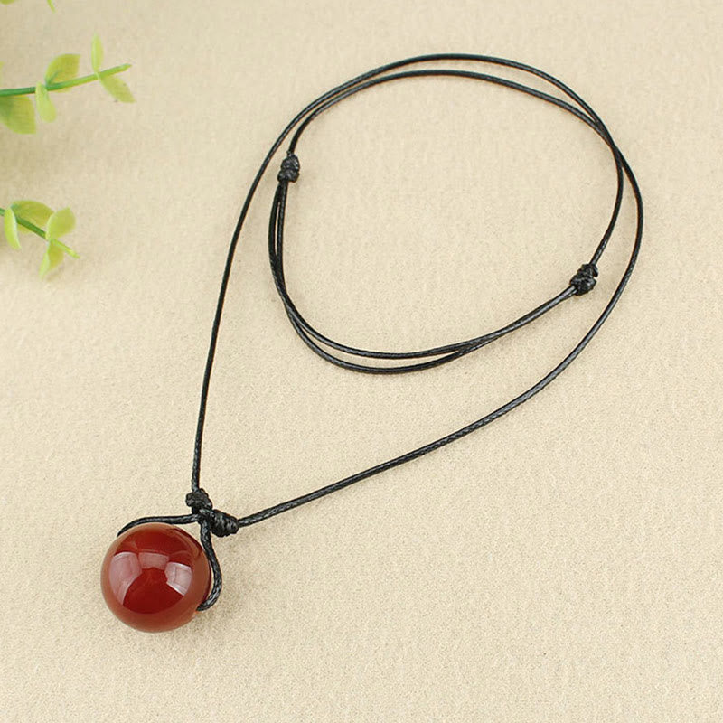 Stone of buddha Red Agate Bead Confidence Leather Rope Necklace Pendant