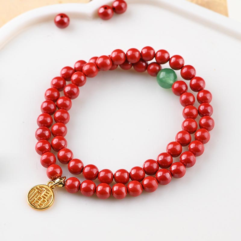 Stone of buddha Tibetan Cinnabar Green Aventurine Luck Bracelet Necklace