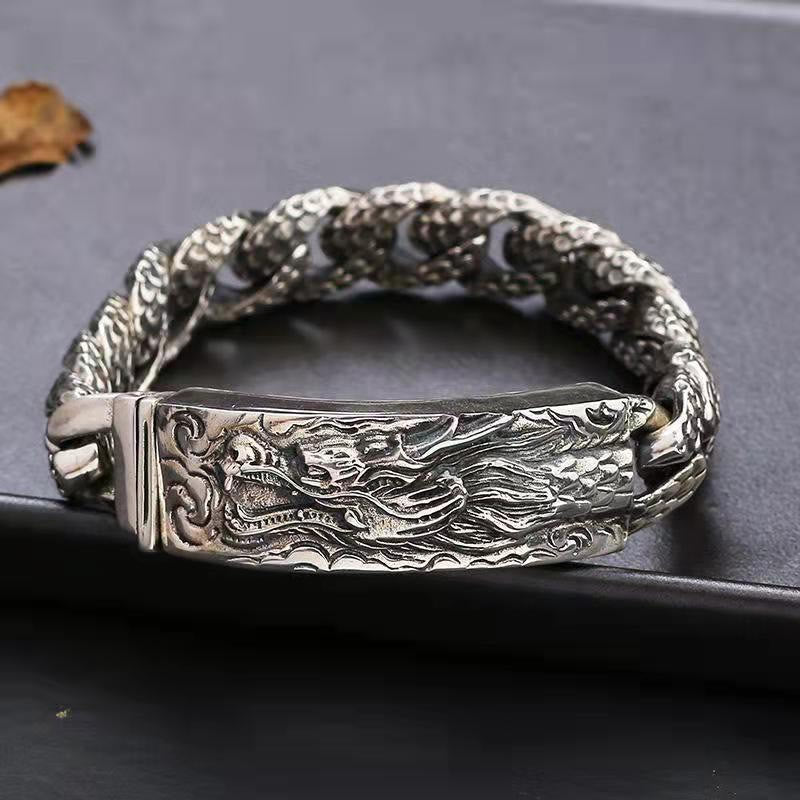 Stone of buddha Retro Dragon Scale Pattern Engraved Protection Bracelet