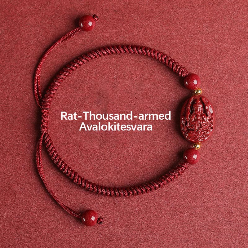 Stone of buddha Chinese Zodiac Natal Buddha Cinnabar Keep Away Evil Spirits Rope Bracelet