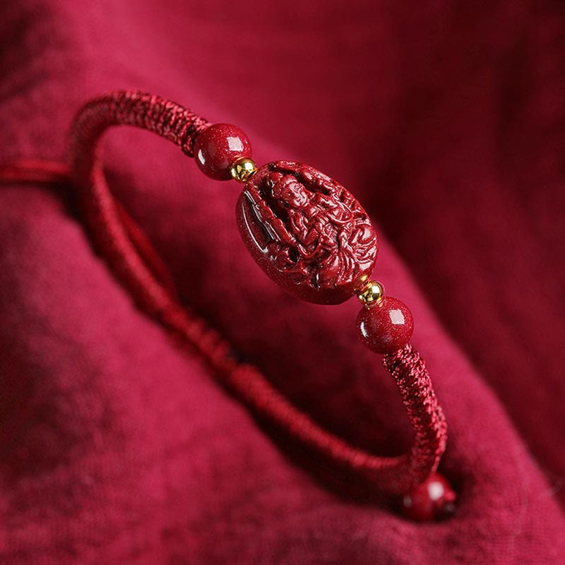 Stone of buddha Chinese Zodiac Natal Buddha Cinnabar Keep Away Evil Spirits Rope Bracelet