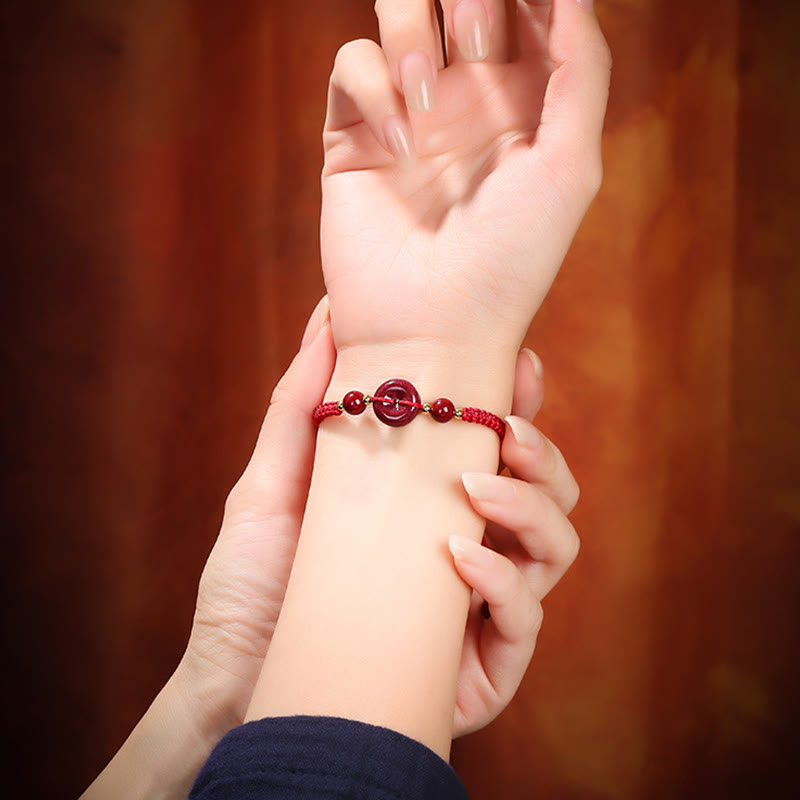 Stone of buddha Natural Cinnabar Peace Buckle Blessing String Bracelet