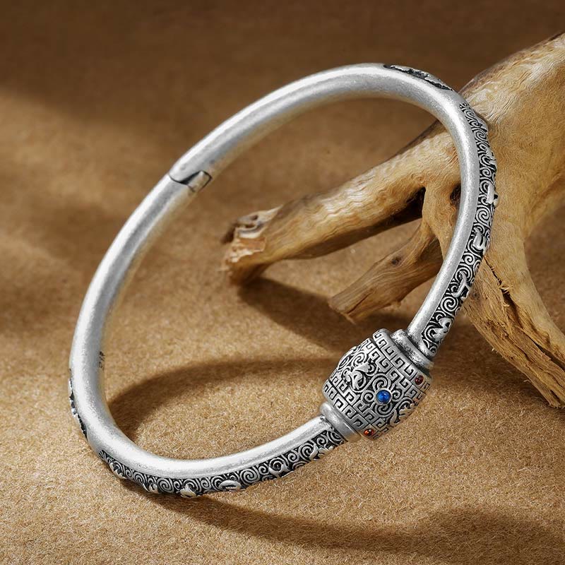 Stone of buddha 990 Sterling Silver Tibetan Auspicious Clouds Om Mani Padme Hum Engraved Creativity Bracelet Bangle