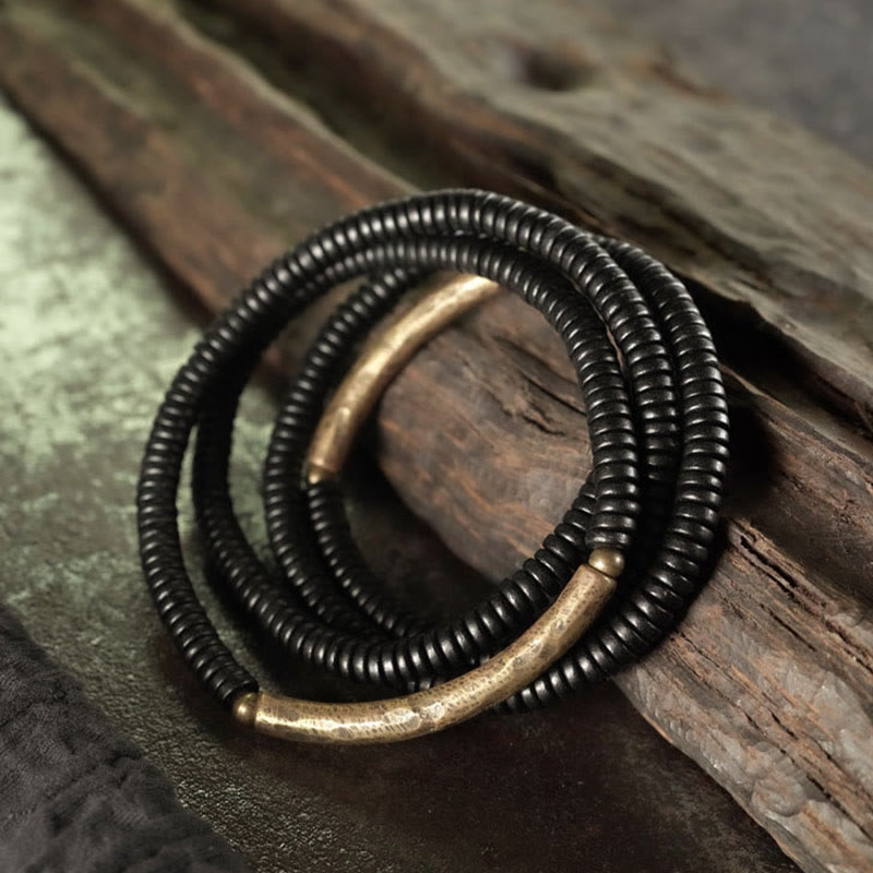 Stone of buddha Ebony Wood Copper Balance Multilayered Bracelet