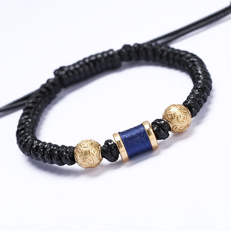 Stone of buddha 999 Sterling Silver Copper Coin Bead Copper Balance Braided String Bracelet
