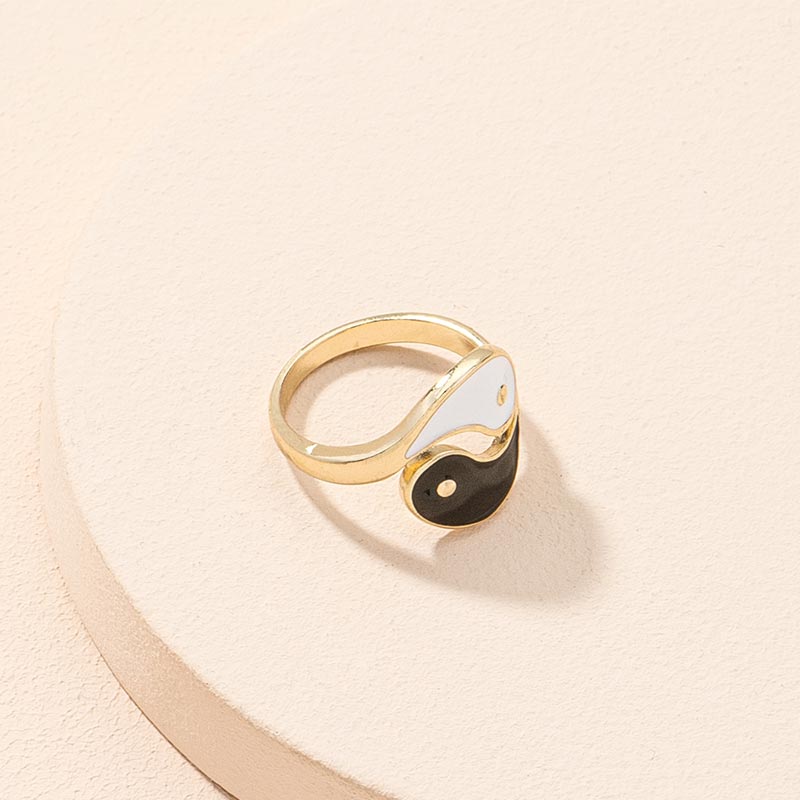 Stone of buddha Yin Yang Symbol Adjustable Blessing Couple Ring