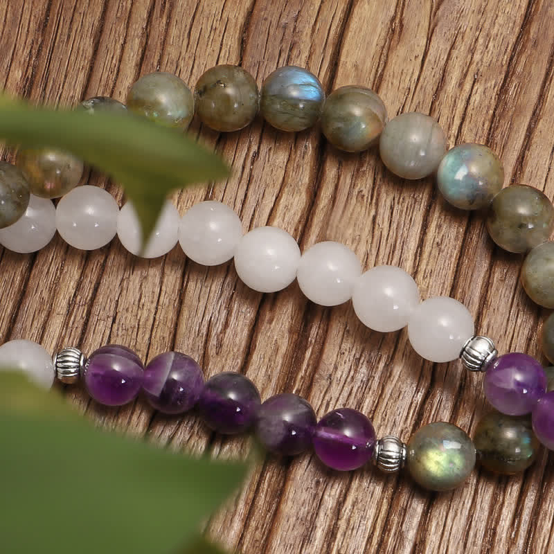 Stone of buddha 108 Mala Beads White Agate Amethyst Black Glitter Stone Protection Bracelet