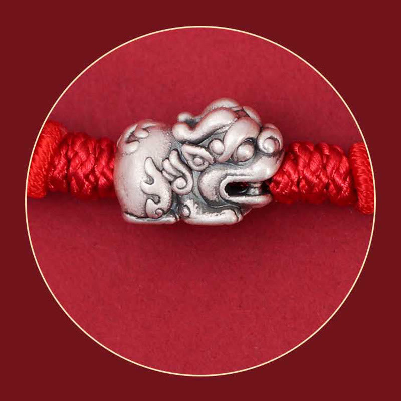 Stone of buddha 925 Sterling Silver PiXiu Fu Character Wealth Luck Handmade Braided Bracelet
