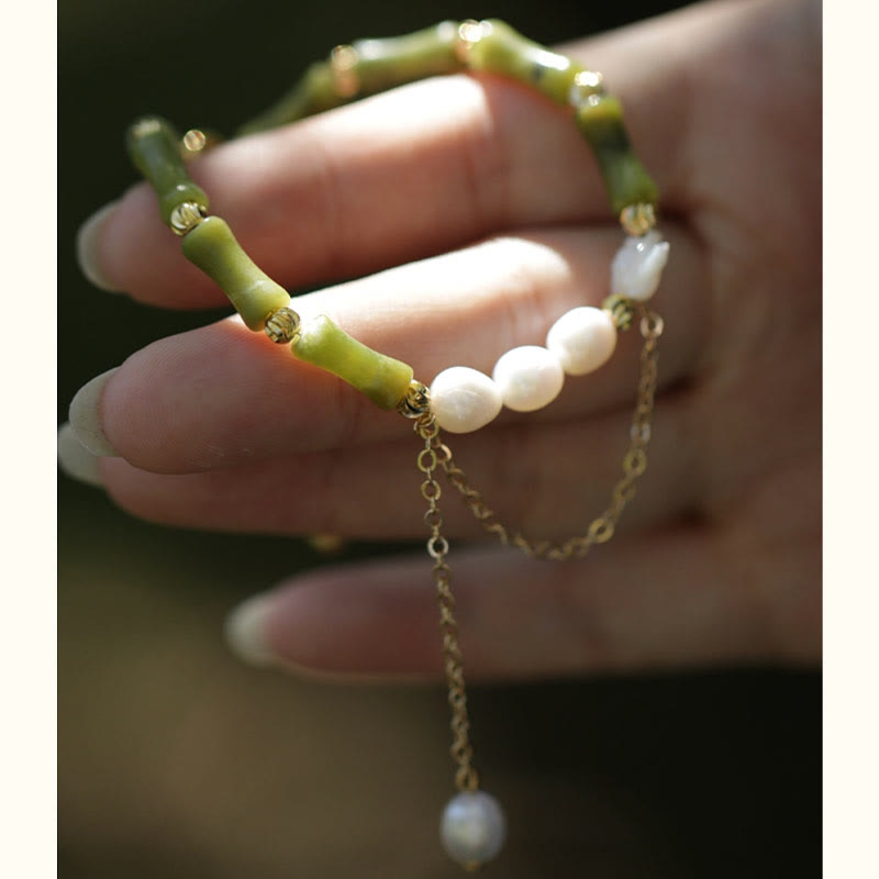 Stone of buddha Green Bamboo Jade Lily of the Valley Wealth Bracelet