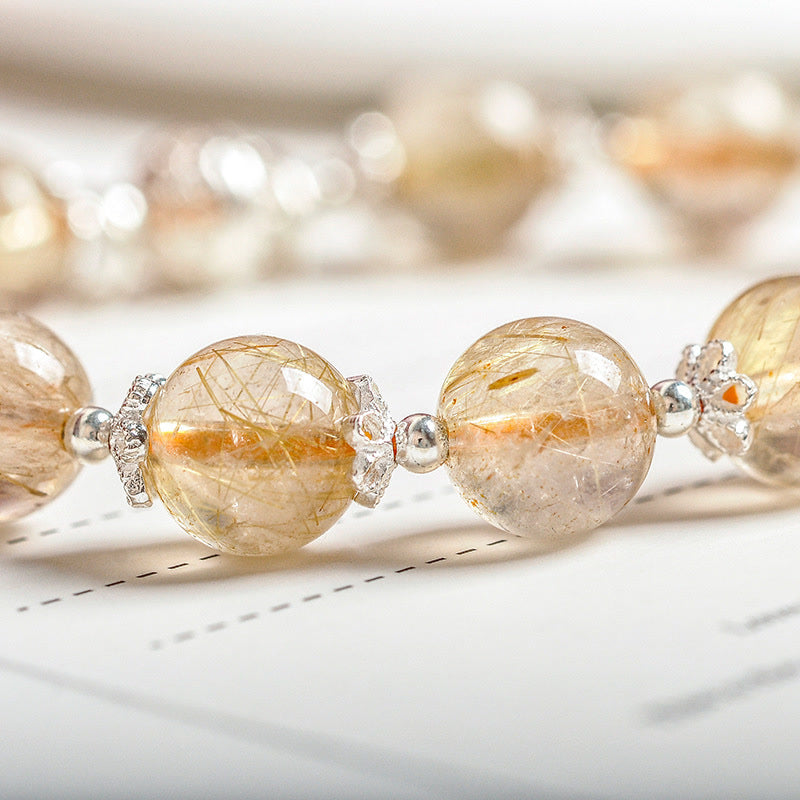Stone of buddha 925 Sterling Silver Natural Citrine Happiness Moon Star Charm Bracelet