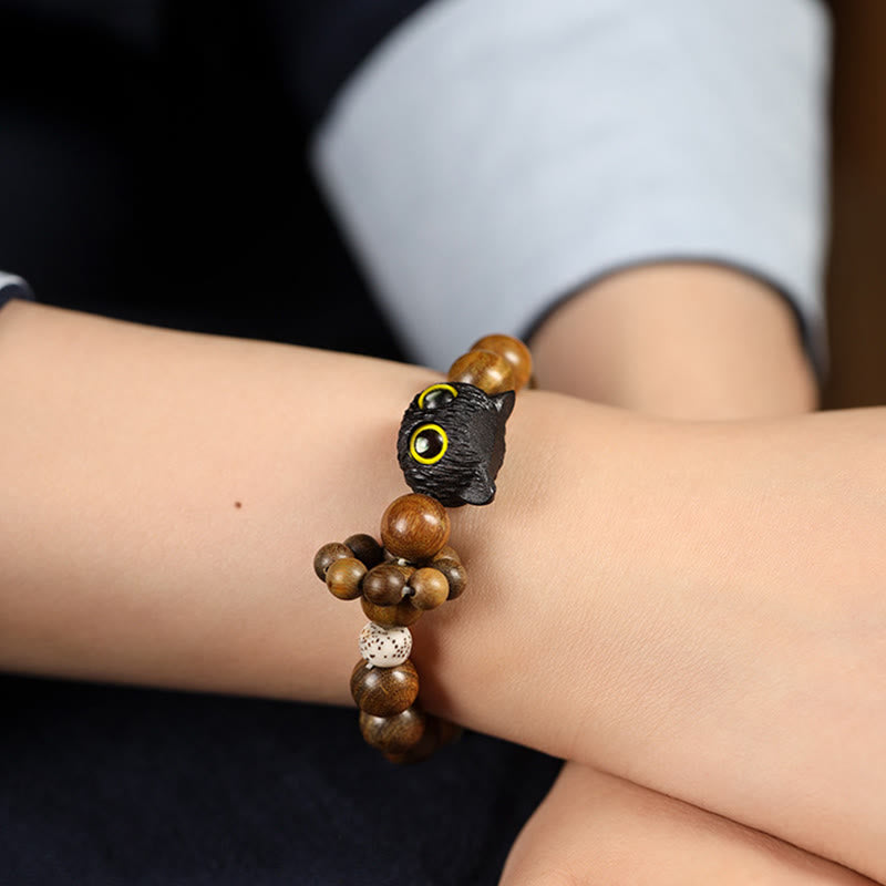 Stone of buddha Green Sandalwood Ebony Wood Cat Peace Soothing Bracelet