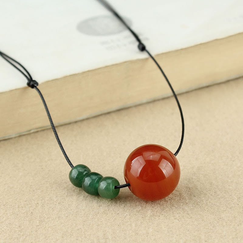 Stone of buddha Red Agate Green Aventurine Green Bodhi Seed Bead Calm Leather Rope Necklace Pendant