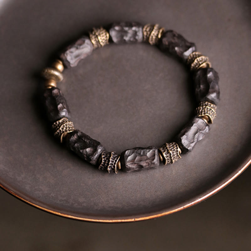 Stone of buddha Tibetan Ebony Wood Copper Calm Peace Bracelet