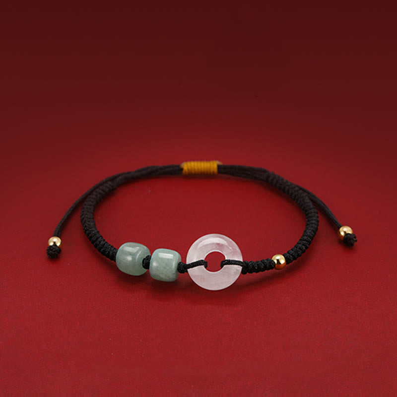 Stone of buddha 2Pcs Green Aventurine White Jade Peace Buckle Luck Braided Couple Bracelet