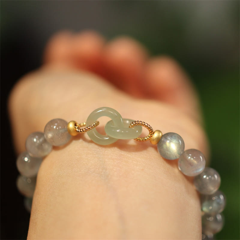 Stone of buddha Natural Moonstone Heitan Jade Peace Buckle Healing Bracelet