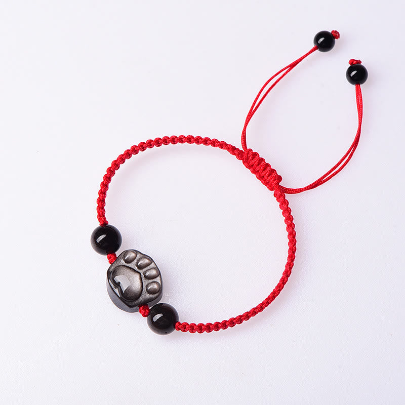 Stone of buddha Natural Silver Sheen Obsidian Gold Sheen Obsidian Cute Cat Paw Claw Protection Rope Bracelet