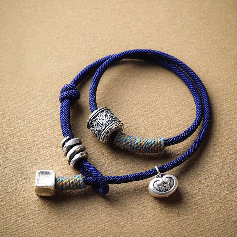 Stone of buddha Handmade Tibetan Om Mani Padme Hum Carved Auspicious Amulet Double Wrap Rope Bracelet