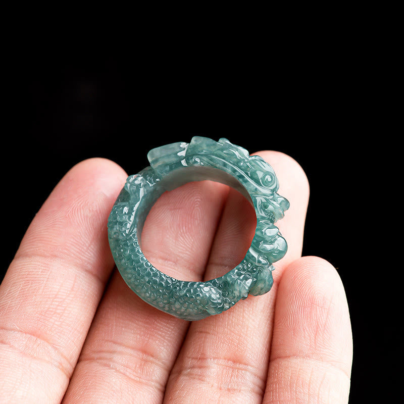 Stone of buddha Natural Jade Dragon Success Ring