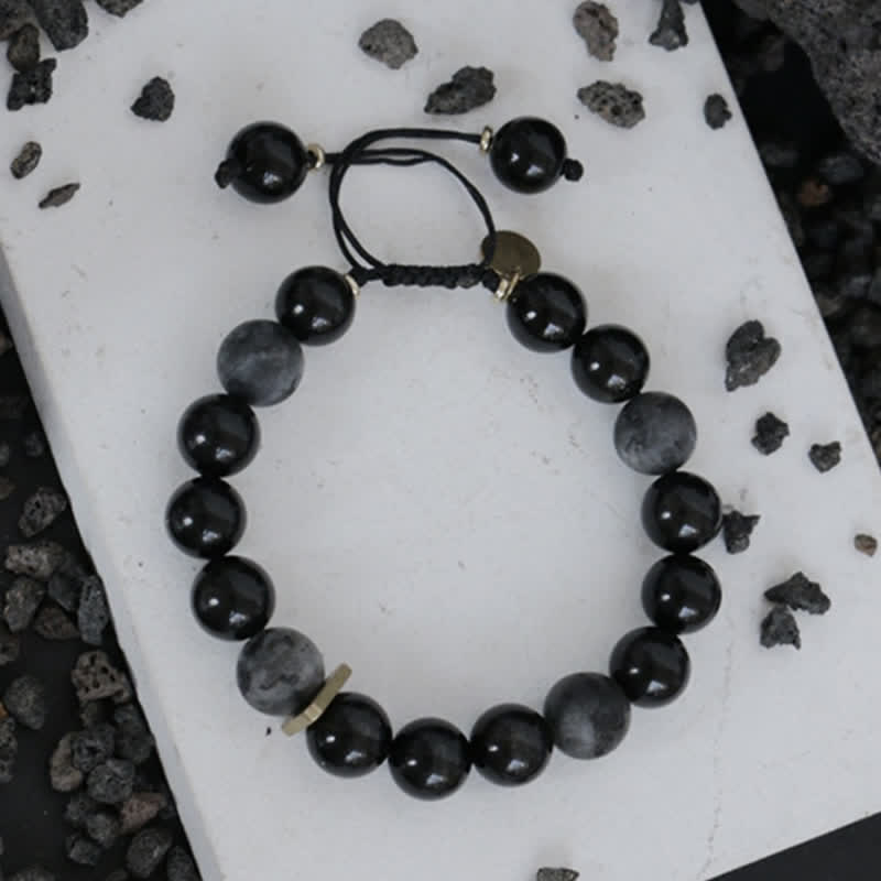 Stone of buddha Black Obsidian Black Glitter Stone Purification Bracelet