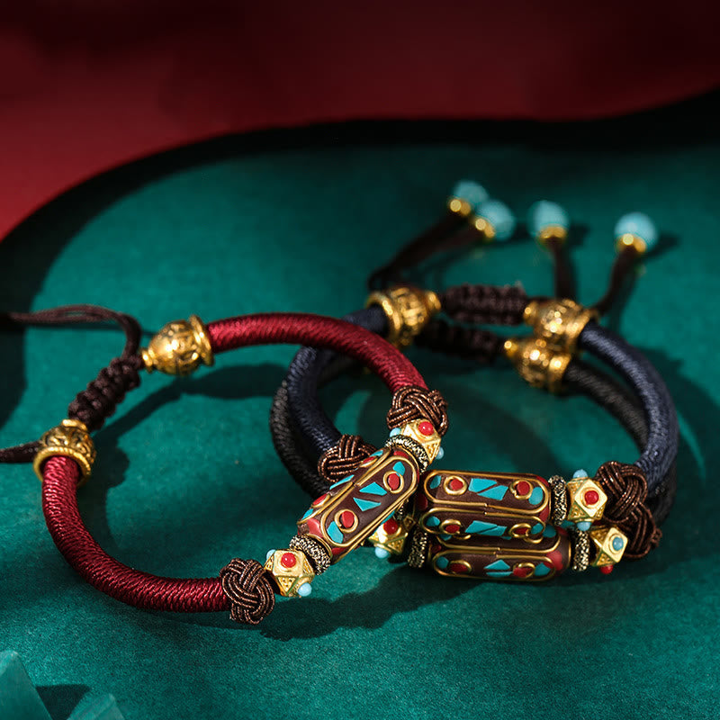 Stone of buddha Handmade Tibetan Turquoise Om Mani Padme Hum Strength Braided Bracelet