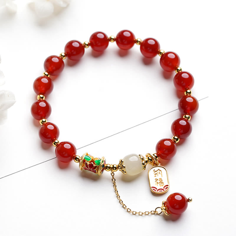 Stone of buddha Natural Red Agate Hetian Jade Fu Character Confidence Charm Bracelet