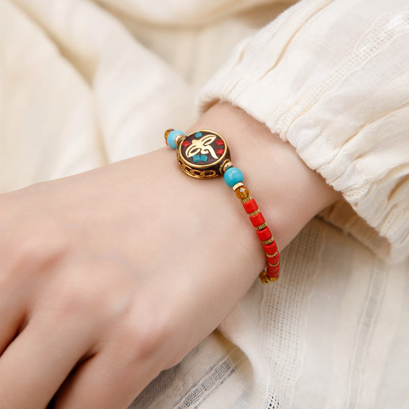 Stone of buddha Tibetan Turquoise Om Mani Padme Hum Protection Strength Bracelet