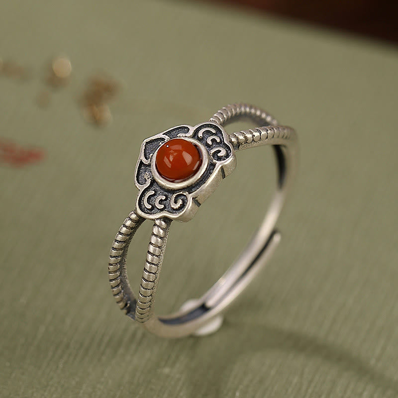 Stone of buddha 925 Sterling Silver Red Agate Bead Logical Thinking Ring