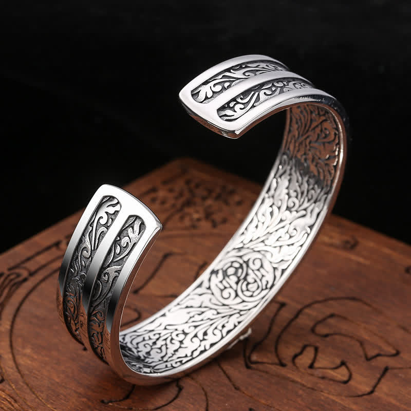 Stone of buddha 925 Sterling Silver Vajra Dorje Engraved Spiritual Power Bracelet Bangle